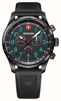 Wenger Terragraph Quartz Chronograph (43mm) Textured Black Dial / Black Silicone Strap 01.0543.116
