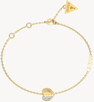 Guess Women's Lovely Guess Gold Plated Pavé Heart Charm Bracelet UBB03036YGL