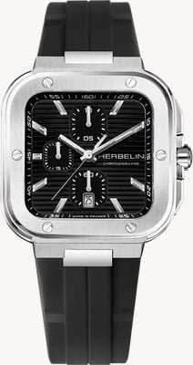 Herbelin Men's Cap Camarat Square Chronograph (40.5mm) Black Dial / Black FKM Rubber Strap 35646A14CA
