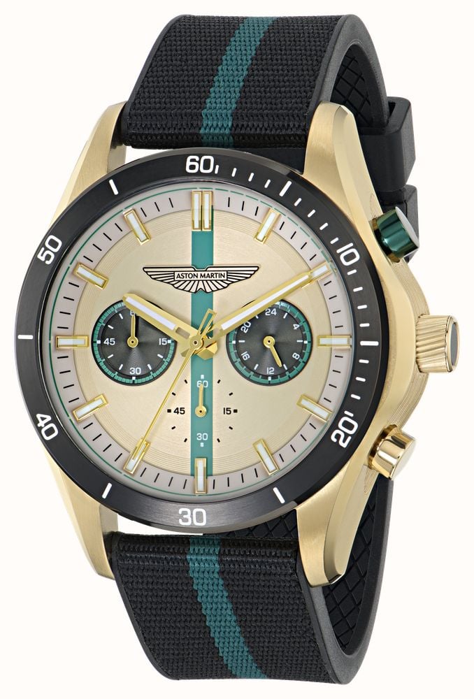 Aston Martin Thrill CLP Quartz Chronograph (45mm) Champagne Dial / Black & Podium Green Flex Strap MTRL1F601 - alternate view 2