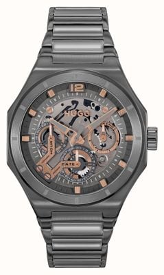 HUGO Men's #Grail Skeleton (44mm) Grey Dial / Gunmetal Stainless Steel Bracelet 1530378