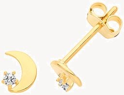 Treasure House 9ct Yellow Gold Moon Cubic Zirconia Stud Earrings ES660
