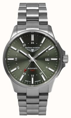 Bauhaus Aviation Titanium Automatic GMT (42mm) Dark Green Dial / Titanium Bracelet 2868M4