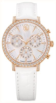Swarovski Matrix Tennis Chrono (36mm) Mother-of-Pearl Dial / White Leather Strap 5754536