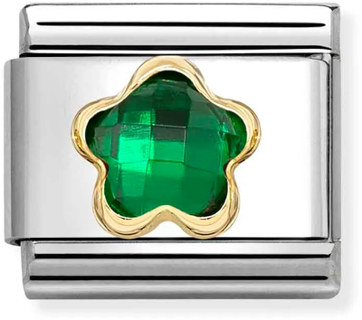 Nomination Classic Green Cubic Zirconia Flower 18ct Gold Charm 030615/004