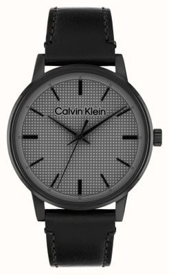 Calvin Klein CK Linked (41mm) Textured Grey Dial / Black Leather Strap 25200504