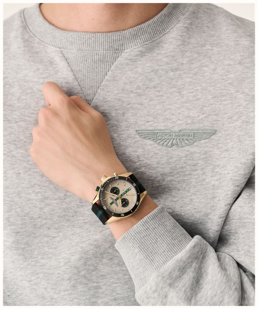 Aston Martin Thrill CLP Quartz Chronograph (45mm) Champagne Dial / Black & Podium Green Flex Strap MTRL1F601 - alternate view 4