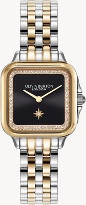 Olivia Burton Grosvenor (28mm) Black Square Dial / Two-Tone Stainless Steel Bracelet 24000124