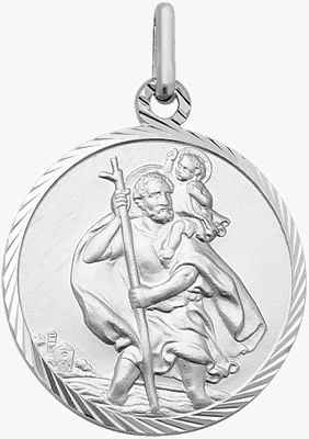 Silver  St Christopher Diamond Cut Round Pendant G6962