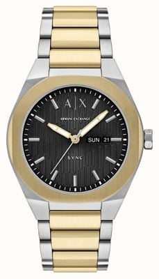 Armani Exchange Three-Hand Day/Date Quartz (42mm) Textured Black Dial / Two-Tone Stainless Steel Bracelet AX4298
