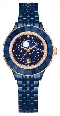 Swarovski Octea moon watch, Swiss Made, Metal bracelet, Blue, Blue finish 5743701
