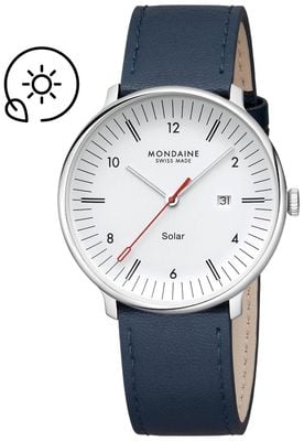 Mondaine Doppio Solar (41mm) Matte White Dial / Blue Vegan Apple Leather Strap MLE.41910.LDV
