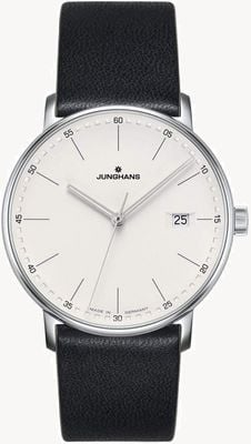 Junghans FORM Quartz black leather watch 41/4884.00