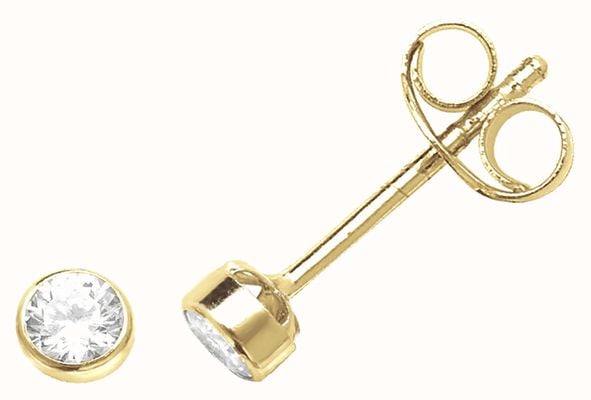 James Moore TH 9ct Yellow Gold Round Cubic Zirconia Stud Earrings ES230S