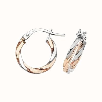 James Moore TH 9ct Rose and White Gold Hoop Earrings ER1041RW-10