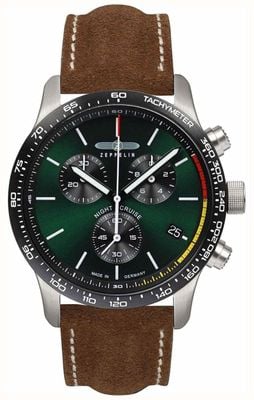 Zeppelin Men's Night Cruise (43mm) Green Chronograph Dial / Brown Leather Strap 7288-4