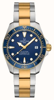 Certina DS Action Diver Powermatic 80 (38mm) Blue Dial / Two-Tone Stainless Steel Bracelet C0488072204100