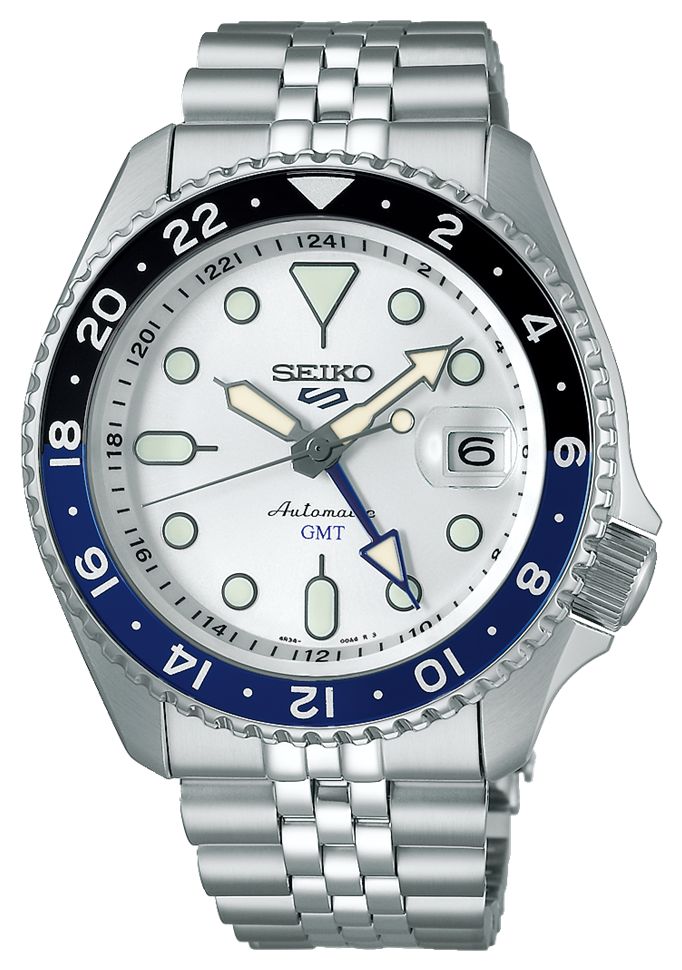 Seiko SSK033K1 5 Sports SKX GMT Sky Blue Silver Cloud Silver Watch