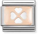 Nomination Classic PLATES In Stainless Steel With 9k Rose Gold CUSTOM Four Leaf Clover Charm 430101/10