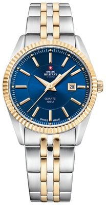 Swiss Military by Chrono Blue Dial Two Tone Yellow Gold Stainless Steel Bracelet Ladies Watch SM34066.09