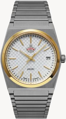 RUHLA Space Control XS Solar (35mm) Silver Chequered Dial / Stainless Steel Bracelet Watch 4643M1
