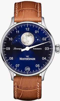 MeisterSinger Pangaea Lunascope Brown Strap Blue Dial LS908