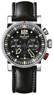 Hanhart PRIMUS Pilot Automatic Chronograph (44mm) Black Dial / Black Leather Strap - M 740.210-0020