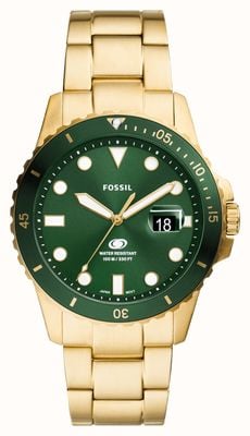 Fossil Men's Blue (42mm) Green Dial / Gold-Tone Stainless Steel Bracelet FS6030