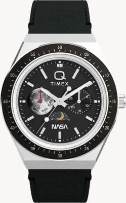 Timex Q Timex NASA Special Edition Multifunction (40mm) Black Dial / Black Leather Strap Watch TW2Y56800