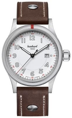 Hanhart PIONEER One Automatic (42mm) White Dial / Dark Brown Leather Rivet Strap - M 762.200-0110