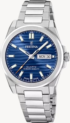 Festina Swiss Made Dune Day/Date Quartz (39.8mm) Blue Wave Dial / Stainless Steel Bracelet F20073/3