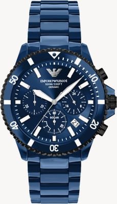 Emporio Armani Solar Chronograph (44mm) Blue Dial / Blue Ceramic Bracelet AR70024