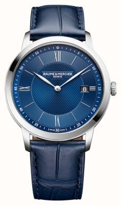 Baume & Mercier Classima Quartz (40mm) Blue Sun-Satin Barleycorn Dial / Blue Calfskin Leather Strap 10878