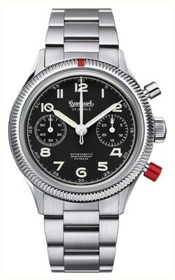 Hanhart 417 ES Heritage Flyback - Red Pusher (39mm) Black Dial / Stainless Steel Bracelet H701.212-6428