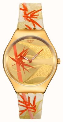 Swatch GOLDEN RED BAMBOO (38mm) Golden Dial / Ivory Leather-Textile Strap SYXZ105