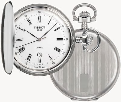 Tissot Savonette Full Hunter Pocket Watch Stainless Steel With Chain T83655313