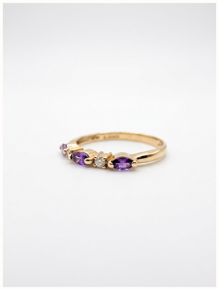 James Moore & Co .02ct Natural Diamond & 3 Amethyst Stones 9ct Yellow Gold Band Ring SM** - alternate view 2
