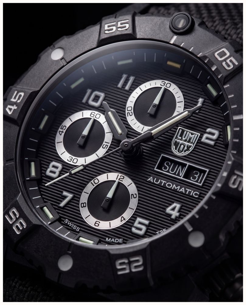 Luminox Master Carbon SEAL Auto Chrono 3880 Series (45mm) Black Dial / Black Technical Matrix Leather Strap Watch XS.3881 - alternate view 8