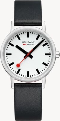 Mondaine Classic (36mm) White Dial / Black Vegan Grape Leather Strap A660.30314.11SBBV