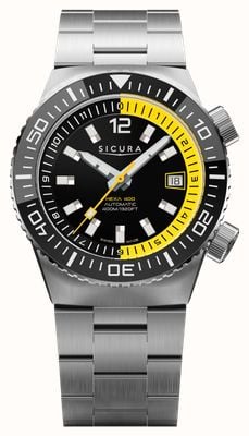 Sicura Hexa 400 Automatic Reissue (40mm) Matte Black Dial / Stainless Steel Bracelet Watch H400.SS.A.40ATM.01.SS