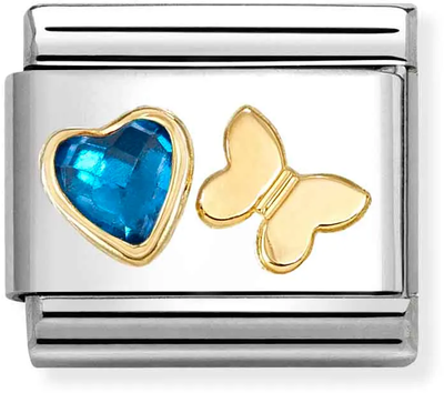 Nomination Classic Blue Cubic Zirconia Heart & Butterfly 18ct Gold Charm 030613/16