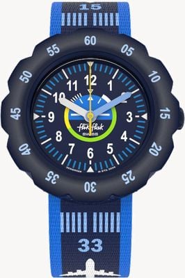 Flik Flak Kid's TAKE OFF (34.75mm) Blue Dial / Blue Airplane Patterned Fabric Strap FPSP068