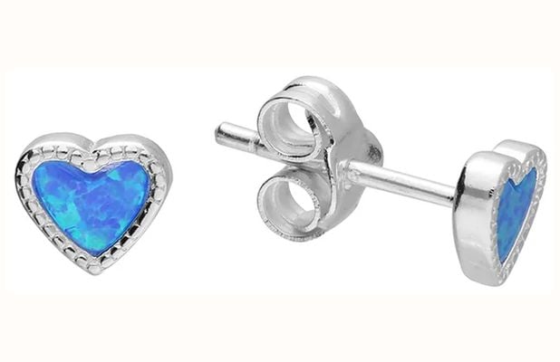 James Moore CME Sterling Silver Synthetic Opal Heart Earrings H5806/S