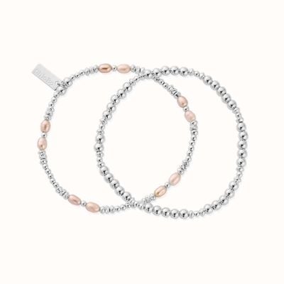 ChloBo Pink Pearl Bracelet Set of 2 - 925 Sterling Silver SBSETPP