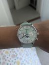 Customer picture of Zeppelin Moonphase Multifunction (36mm) Mint Green Clous de Paris Dial / Steel Mesh & TurquoiseLeather Straps 8537-2 SET