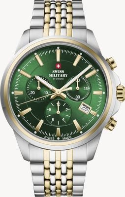 Swiss Military by Chrono Classic Chronograph (40mm) Green Sunray Dial / Two-Tone Stainless Steel Bracelet Watch SM34107.08