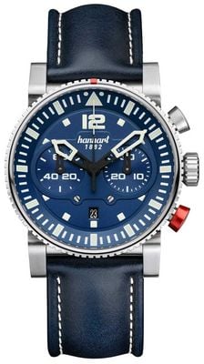 Hanhart PRIMUS Pilot Automatic Chronograph (44mm) Blue Dial / Blue Leather Strap - M 740.270-0320