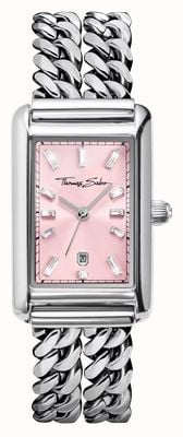 Thomas Sabo Bold Elegance Crystal Quartz (22mm) Pink Dial / Stainless Steel Curb Chain Bracelet WA0454-201-204-22