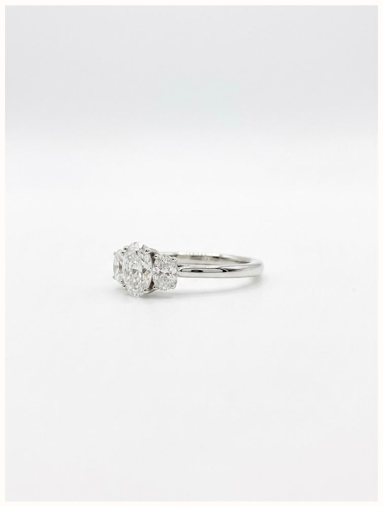 0.89ct Oval Natural Diamond Platinum Trilogy Ring J25396 - alternate view 2
