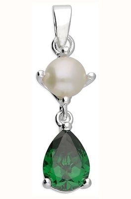 James Moore CME Silver Pendant FWP Stud With Green Cubic Zirconia Pear Drop H6541/S